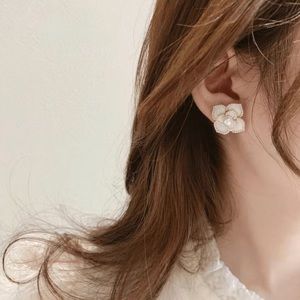 Camellia Flower Pearl Earrings-Cream